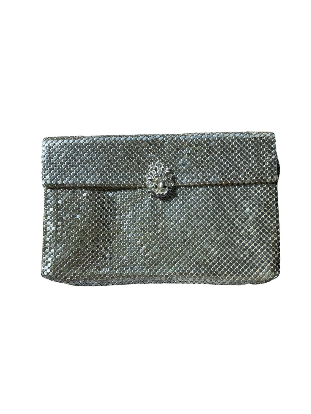 Vintage Whiting & Davis Mesh Clutch Silver Art Deco Rhinestone Evening Bag USA